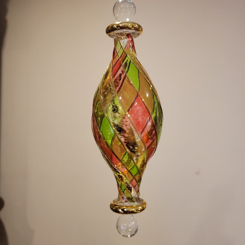 Vintage glass ornament lantern multicolored 8" long